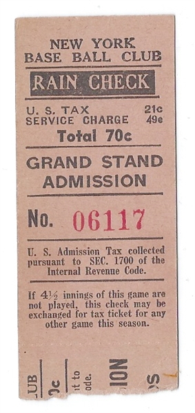C. 1950's NY Giants (MLB) Ticket Stub from The Polo Grounds