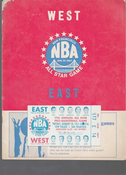 1967 NBA All-Star Game (At San Francisco) Official Program with Ticket Stub