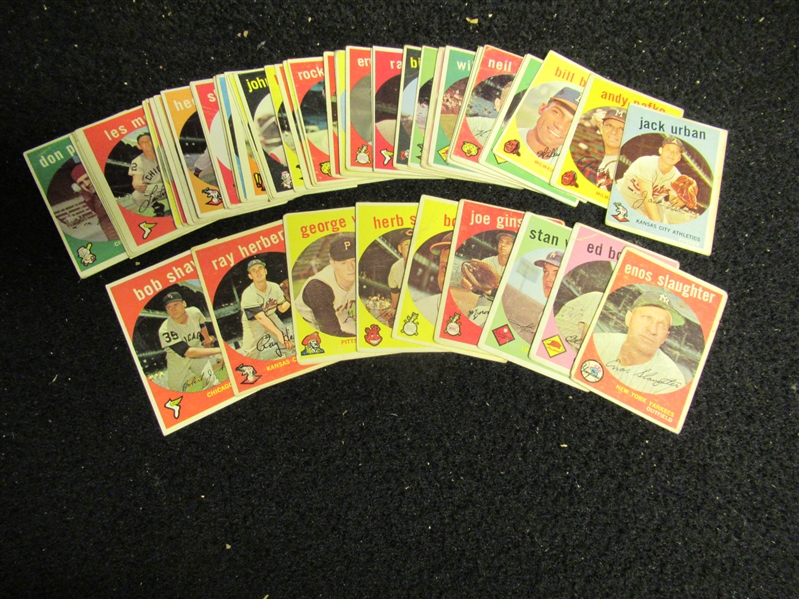 1959 Topps Baseball Cards Big Lot of (59) - With Commons & Minor Stars & (1) HOF'er