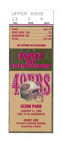 1997 NFC Championship Game (SF 49'ers vs. Green Bay) Ticket Stub at 3com Park in SF