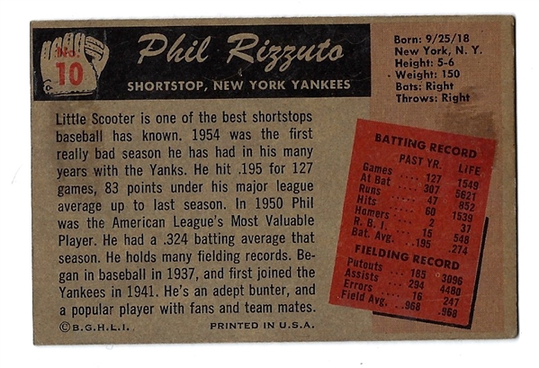 1955 Phil Rizzuto (HOF) Bowman Baseball Card - Better Grade