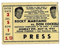 1955 Rocky Marciano vs. Don Cockell World Heavyweight Championship Ticket Stub