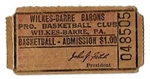 C. 1940s Wilkes Barre Barons (ABL) Pro Basketball Ticket Stub