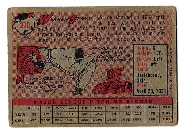 1958 Warren Spahn (HOF) Topps Baseball Card