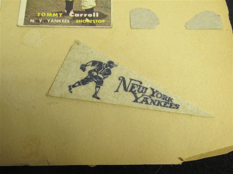 1950's NY Yankees Scrapbook Page with Topps Cards & An American Nut & Chocolate Mini Pennant