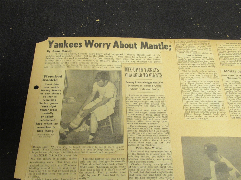 1951 World Series Mickey Mantle Trips Over Sprinkler System - (4) Scrapbook Pages