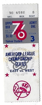 1976 ALCS (NY Yankees vs. KC Royals) Game #3 Ticket at Yankee Stadium