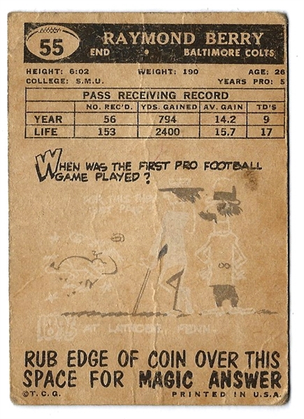 1959 Raymond Berry (HOF) Topps Football Card - 