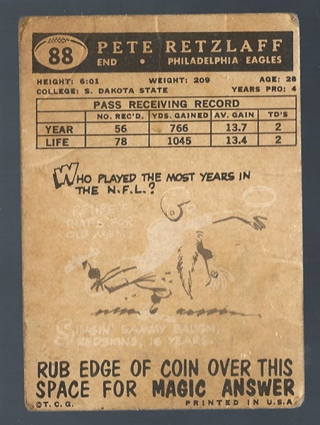 1959 Pete Retzlaff (Philadelphia Eagles) Topps Football Card