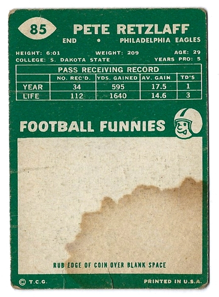 1960 Pete Retzlaff (Philadelphia Eagles) Topps Football Card