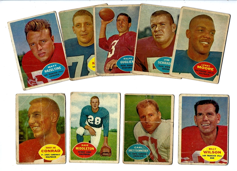 1960 Topps Football Cards Lot of (9) - Lesser Condition