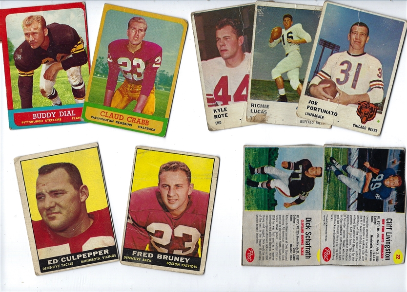 1960's Diversified Football Cards lot of (9) - Lesser Condition