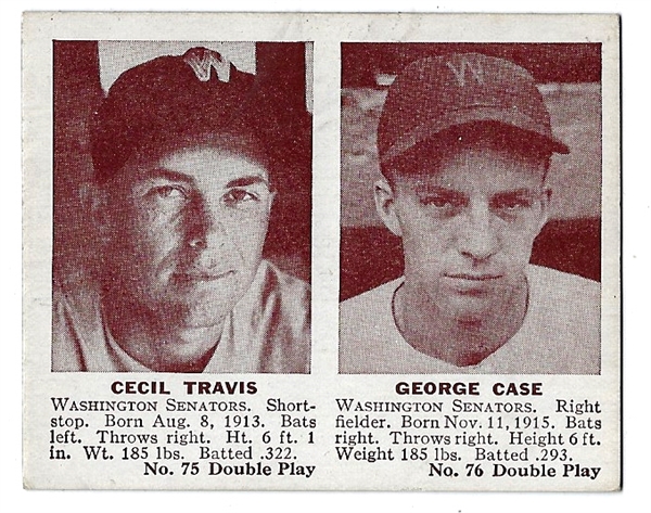 1941 George Case & Cecil Travis Double Play Baseball Card