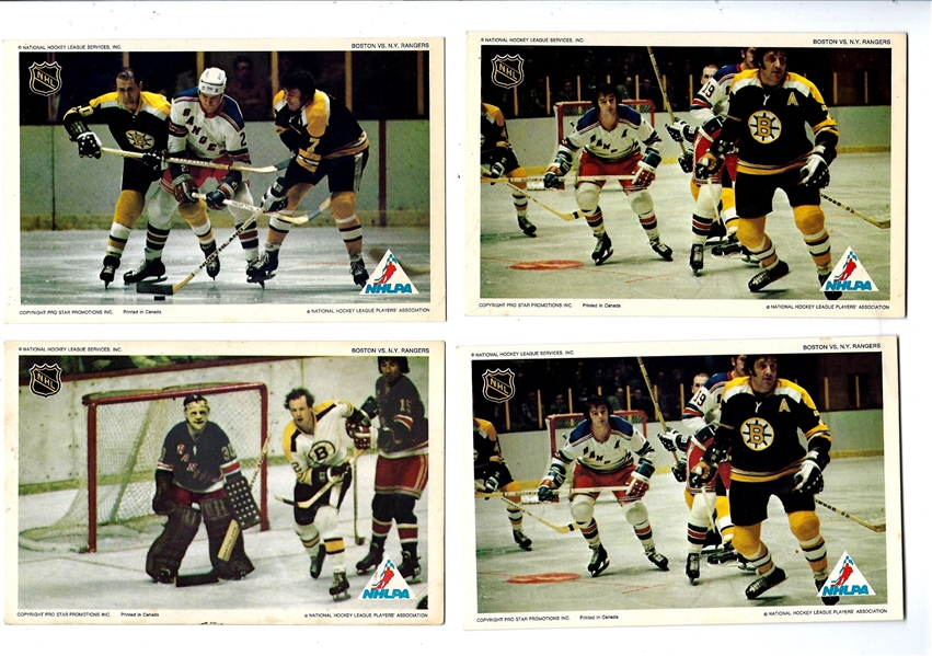 1971-72 NHLPA  Pro Star Promotions Color Postcards Lot of (4) - NY Rangers vs. Boston Bruins