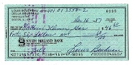 1987 Lou Boudreau (HOF) Personal Check Issued to the Northern Illinois Gas Co.