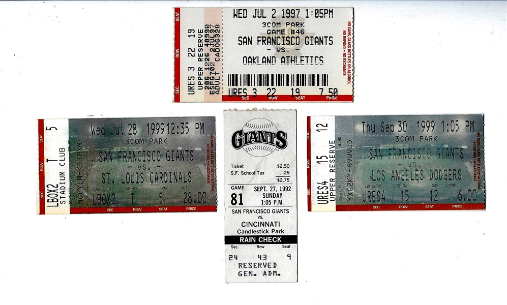 1990's San Francisco Giants Lot of (4) Ticket Stubs