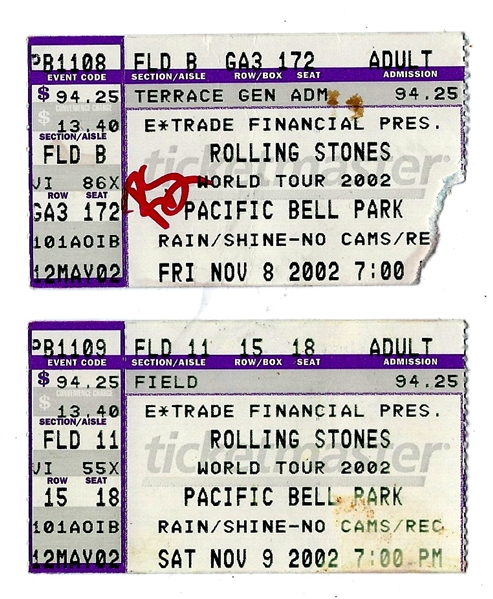 2002 The Rolling Stones Lot of (2) Concert Tickets