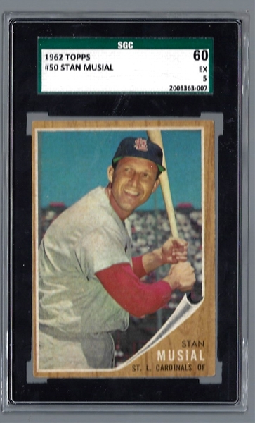 1962 Stan Musial (HOF) Topps SGC Graded 60 (Ex) - 5 Baseball Card 