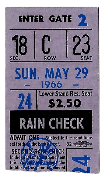 1966 NY Yankees vs. Chicago White Sox Ticket Stub (5/29/66) at Yankee Stadium