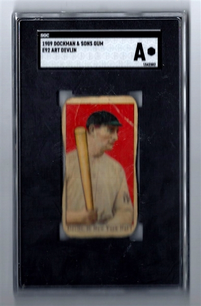 1909 Art Devlin (NY Giants) Dockman E92 Baseball Card - Graded SGC A