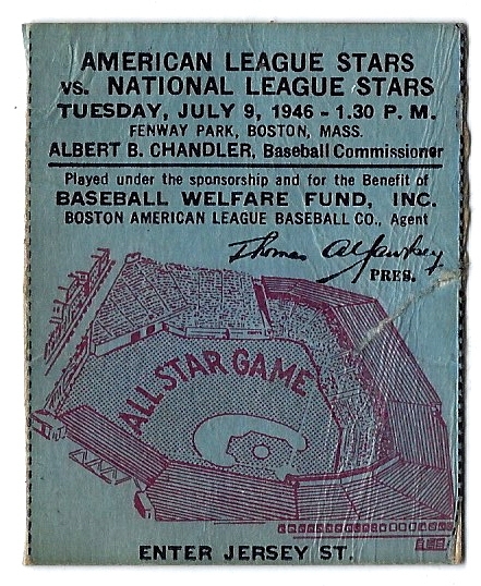 1946 MLB All-Star Game Ticket Stub at Fenway Park