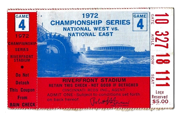 1972 NLCS (Cincinnati Reds vs. Pittsburgh Pirates) Game # 4 Ticket Stub
