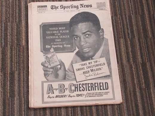 1949 Jackie Robinson (HOF) MVP Year Sporting News Full Back Page Chesterfield Ad