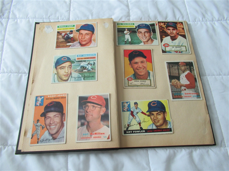 1950's Cincinnat Reds Scrapbook with (22) Baseball Cards Affixed to Pages