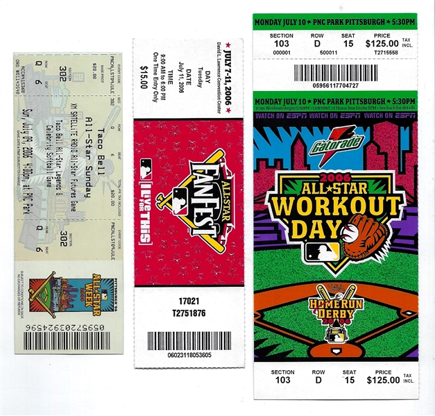 2006 MLB All-Star Game at Pittsburgh Lot of (3) Tickets