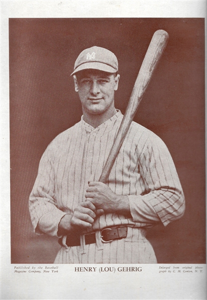 1930's Lou Gehrig (HOF) Baseball Magazine Premium - Sepia Toned