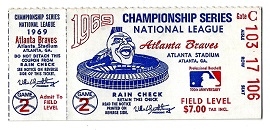 1969 Atlanta Braves NLCS Ticket (1st Ever Playoff Series) vs. NY Mets