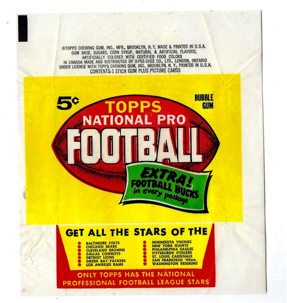 1962 Topps Football Card Wrapper # 2