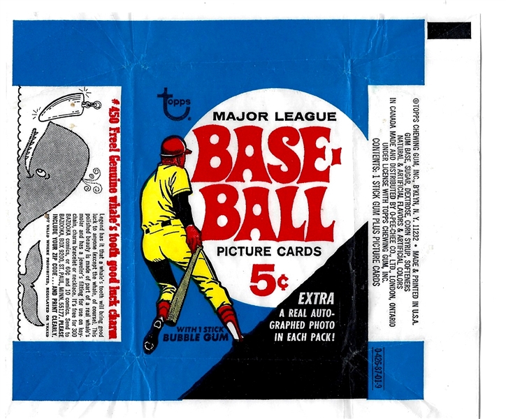 1969 Topps Baseball Card 5 Cent Wrapper - Better Grade