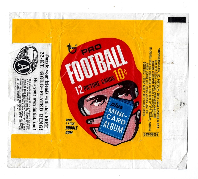 1969 Topps Football Card 10 Cent Wrapper - Mid Grade