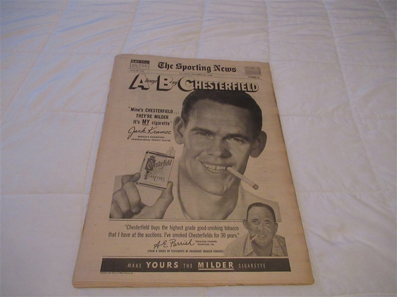 1948 The Sporting News Full Issue with a Back Cover Ad of Jack Kramer (Pro Tennis Star)