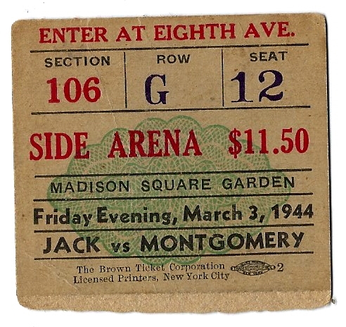 1944 Beau Jack vs. Bob Montgomery Lightweight Championship Fight Ticket