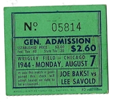 1944 Lee Savold vs. Joe Baksi Heavyweight Fight Ticket at Wrigley Field in Chicago