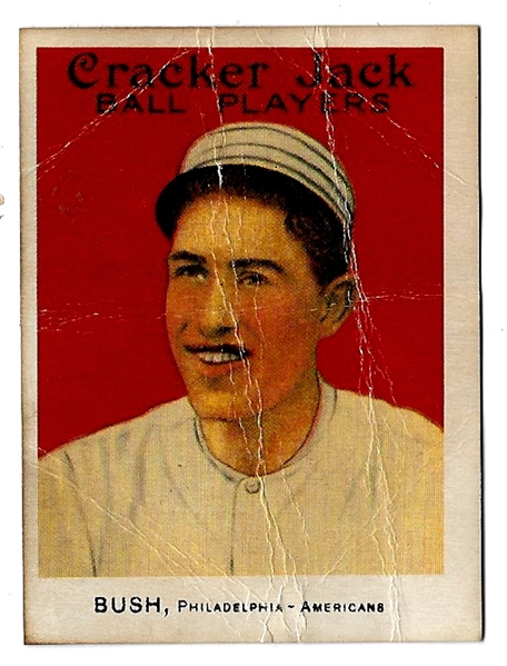 1915 Cracker Jack Card -  Bullet Joe Bush (Philadelphia Athletics) - Lesser Condition