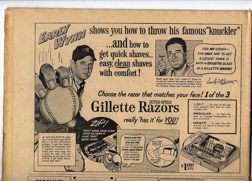 1956 Early Wynn (HOF) The Sporting News Baseball Glove Display Ad 1/2 Page