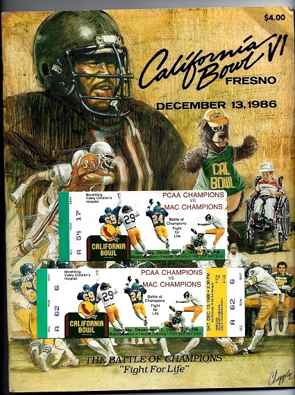 1986 California Bowl VI (San Jose State vs. Miami (Ohio) at Fresno Official Program with (2) Tickets