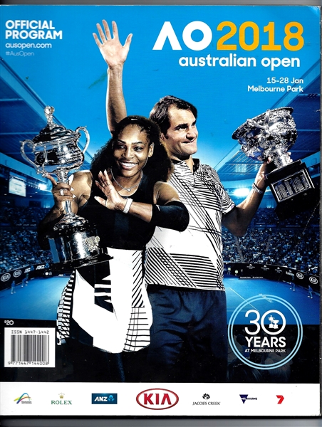 2018 Australian Open Tennis Tournament Official Program with Ticket
