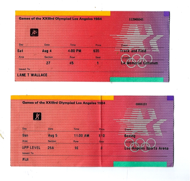 1984 Los Angeles Olympics - Games of the XXIII Olympiad - Lot of (2) Tickets 