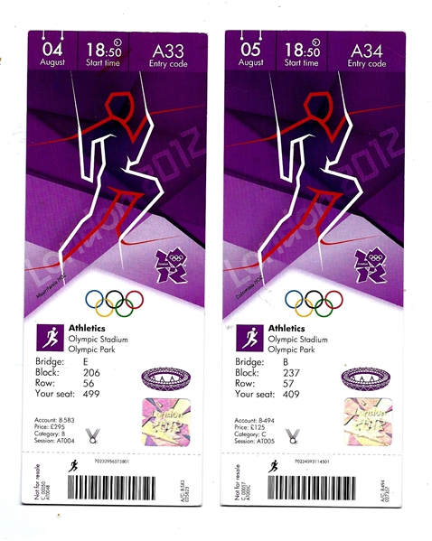 2012 London Olympics - Lot of (2) Tickets 