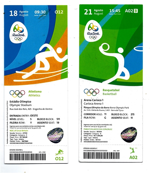 2016 Rio Olympics - Lot of (2) Tickets - One for Basketball & One for Athletics