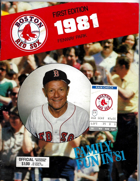 1981 Boston Red Sox (Strike Season Exhibition Game) vs. Montreal Expos Official Program with Ticket Stub