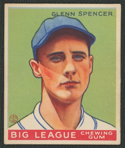 1933 Goudey Baseball Card - Glenn Spencer - Lesser Condition