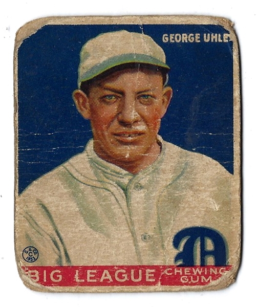 1933 Goudey Baseball Card - George Uhle- Lesser Condition