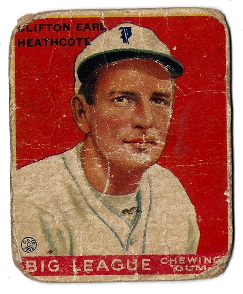 1933 Goudey Baseball Card - Cliff Heathcote- Lesser Condition