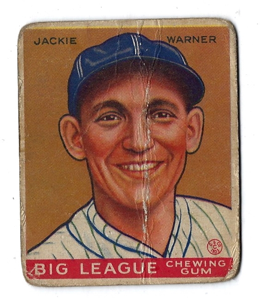 1933 Goudey Baseball Card - Jackie Warner- Lesser Condition