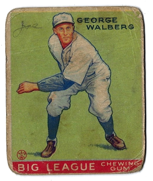 1933 Goudey Baseball Card -George Walberg - Lesser Condition